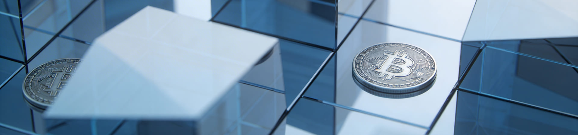 Glass cubes with a bitcoin coin representing crypto licensing