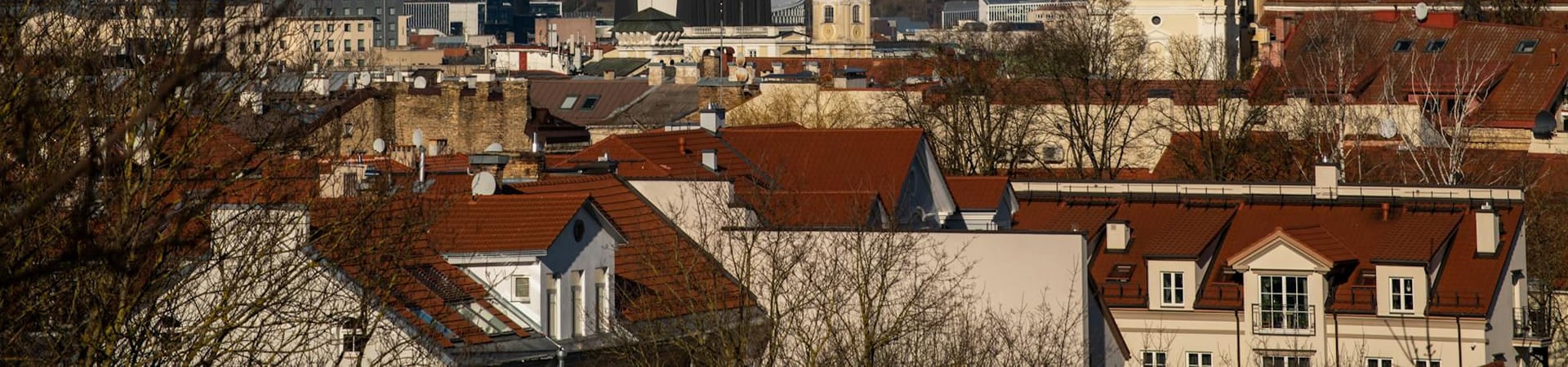 Aerial view of old town rooftops in Lithuania